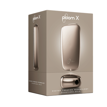 Ploom X Advanced gold balení - pohled zepředu a z levé strany