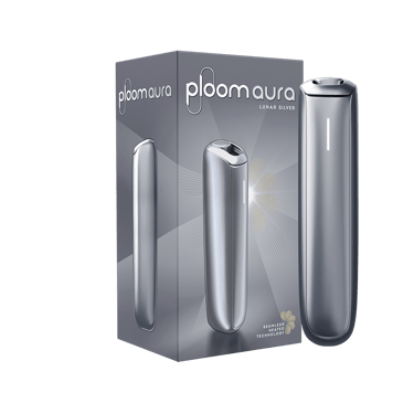 Ploom AURA Lunar Silver balení se zařízením