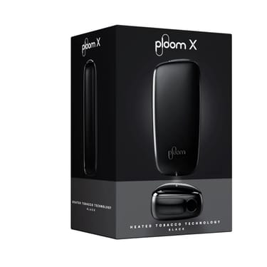 Černý Ploom X Advanced black v balení - pohled z levé a přední strany