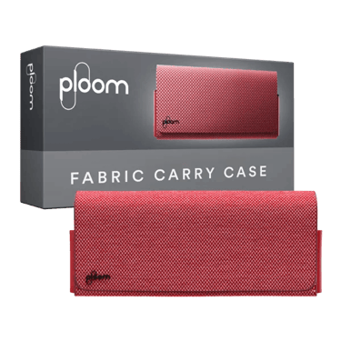 Ploom X červené textilní přenosné pouzdro red zavřené a jeho balení - pohled z přední strany