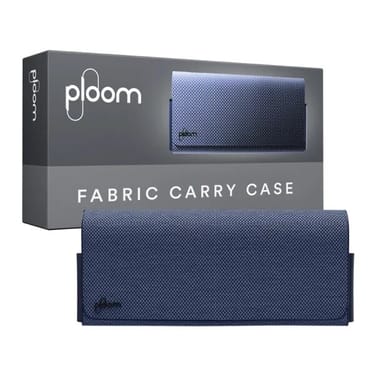 Ploom X modré textilní přenosné pouzdro blue a jeho balení - pohled z přední strany