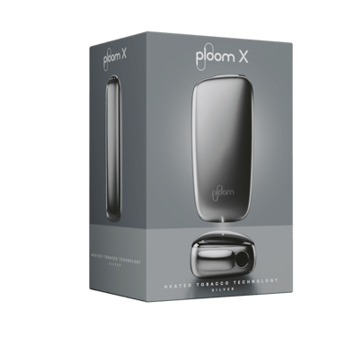 Ploom X Advanced silver balení - pohled zleva a zepředu