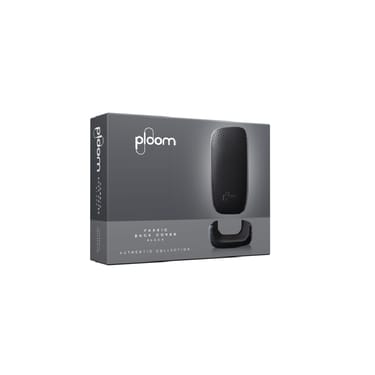 Ploom X černý textilní zadní panel black a jeho balení - pohled zepředu