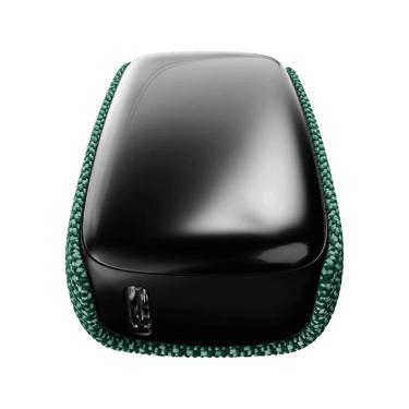 Černý Ploom X Advanced zelený textilní zadní panel green - pohled z vnitřní strany na šířku se zařízením uvnitř