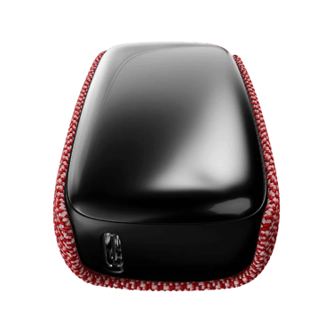 Ploom X Advanced červený textilní zadní panel red - pohled zezadu na šířku se zařízením uvnitř
