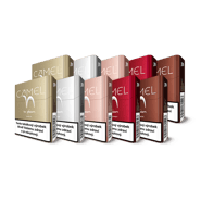 Krabičky Camel tabákových náplní - Gold, Silver, Tan, Burgundy a Bronze 