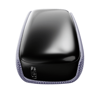 Černý Ploom X Advanced fialový textilní zadní panel lavender - pohled z vnitřní strany na šířku se zařízením uvnitř