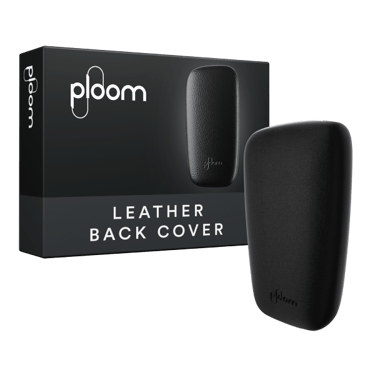 Ploom X černý kožený zadní panel black a jeho balení - pohled zepředu