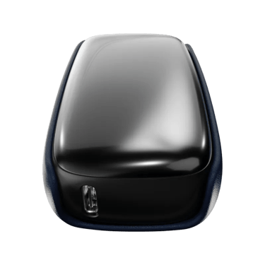 Černý Ploom X Advanced modrý kožený zadní panel navy blue - pohled ze zadní strany se zařízením uvnitř