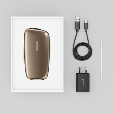 Příslušenství Ploom X - Ploom X Advanced gold, nabíjecí kabel, adaptér a čisticí tyčinka