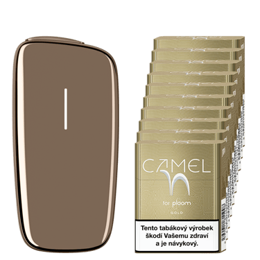 Zlatý zahřívač tabáku Ploom X Advanced a karton Camel náplní Gold
