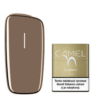 Zlatý zahřívač tabáku Ploom X Advanced a krabička Camel náplní Gold