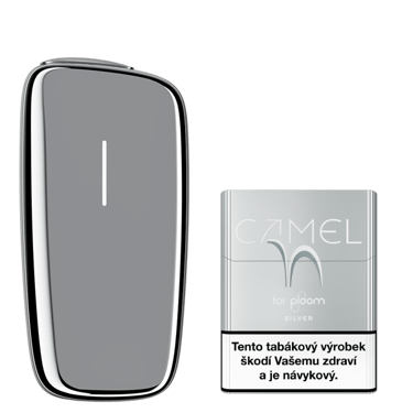Stříbrný zahřívač tabáku Ploom X Advanced a krabička Camel náplní Silver