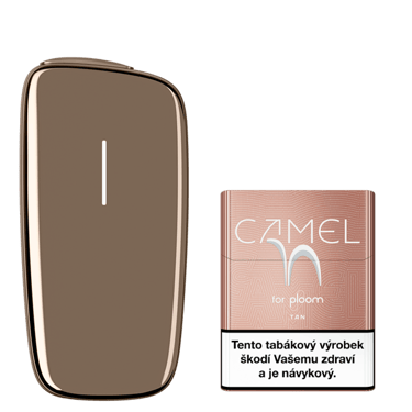 Zlatý zahřívač tabáku Ploom X Advanced a krabička Camel náplní Tan