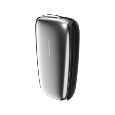 Stříbrný Ploom X Advanced černý kožený zadní panel black - pohled z přední a pravé strany