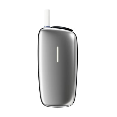 Stříbrné Ploom X Advanced zařízení s vloženou tabákovou náplní