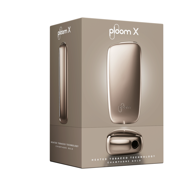 Ploom X Advanced gold balení - pohled zepředu a z levé strany