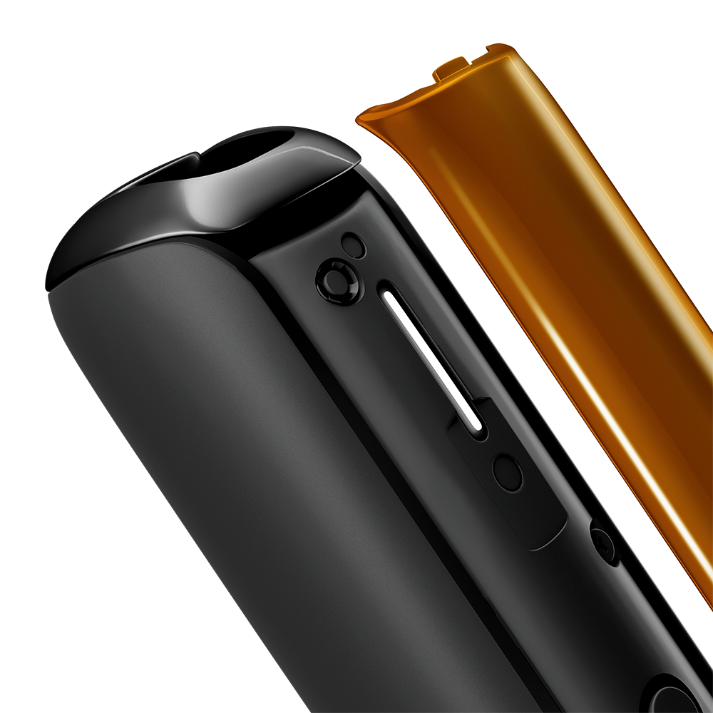 Detailní pohled na přední panel Ploom AURA Mango Sorbet, oddělený od zařízení