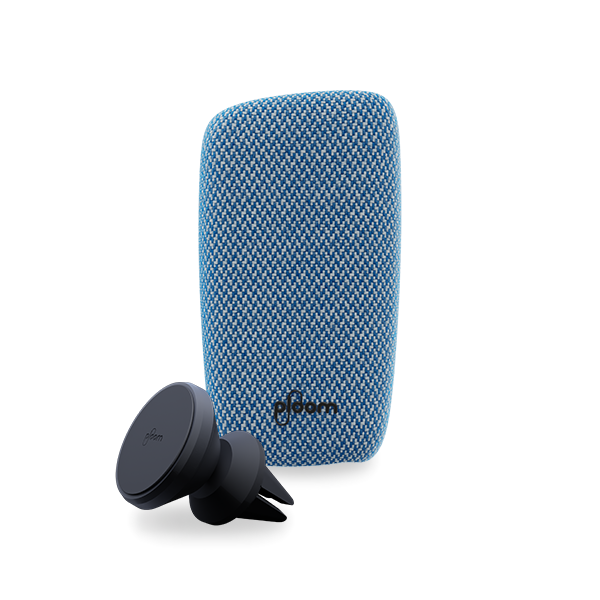Modrý textilní kryt Blue a držák do auta pro Ploom X Advanced zařízení