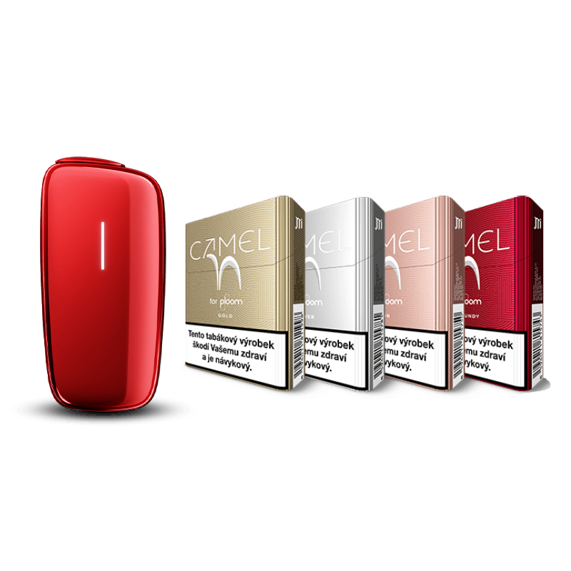 Startovací sada Ploom X Advanced - Special Edition Red zařízení a Camel krabičky náplní Gold, Silver, Tan a Burgundy